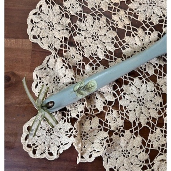 Hand Painted in Duck Egg Blue with Transferware Florals Decorative Wood Spoon - Picture 3 of 6